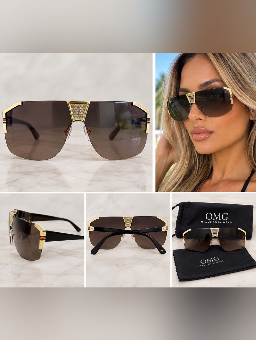 OMG Black and Gold Shield-Bridge Shield Sunglasses
